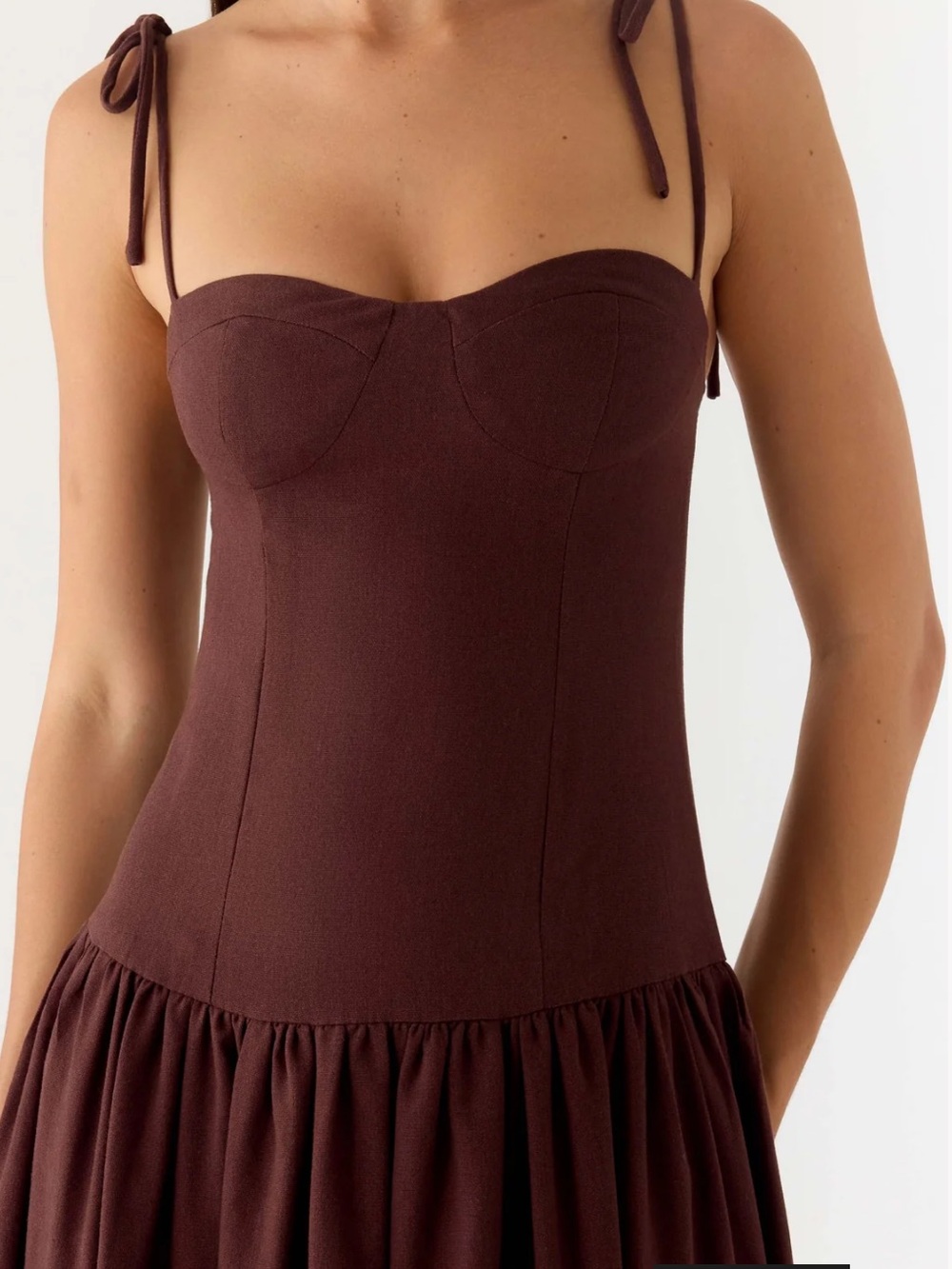 NWOT Peppermayo Giovanna Linen Maxi Dress - Chocolate Drizzle Size S - Picture 3 of 11